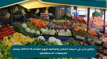 ارتفاع جديد في أسعار الخضار والفاكهة اليوم الثلاثاء 19-8-2025 بمنافذ المجمعات الاستهلاكية